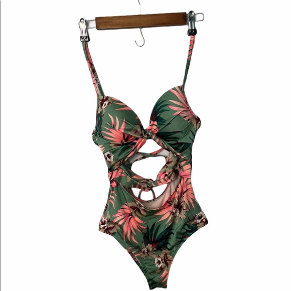 Shade & shore green tropical one piece swim 34B - Picture 3 of 6
